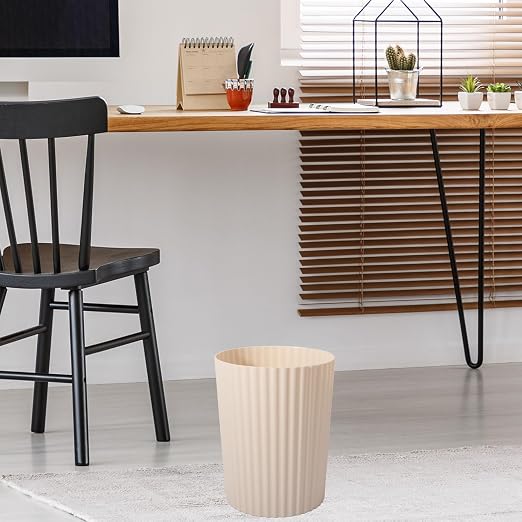 JiatuA Small Trash Can Plastic Wastebasket Round Garbage Container Bin for Bathroom, Kitchen, Bedroom, Home Office, College Dorm, Beige 2 Pack - Image 8