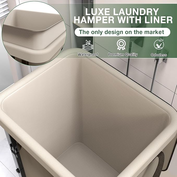 40 Gal(150L) High Grade Large Laundry Basket with Wheels, Rolling Laundry Hamper, Laundry Cart with Metal Frame and Removable Bag Design, Suitable for Laundry Room, Bedroom (White, 150L) - Image 3