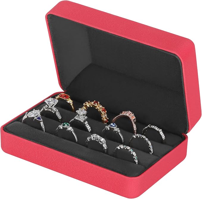KUKUVR Velet Ring Storage Box for Multiple Rings, Travel Jewelry Ring Stud Earrings Holder Case, 3 Slot Portable Ring Display Organizer Case (Red) by Unknown