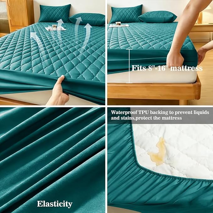 Shatex Queen Size Mattress Pad - Breathable Quilted Mattress Topper Protector with 8-16 Inches Deep Pocket, Machine Washable (60x80inch,Dark Green)