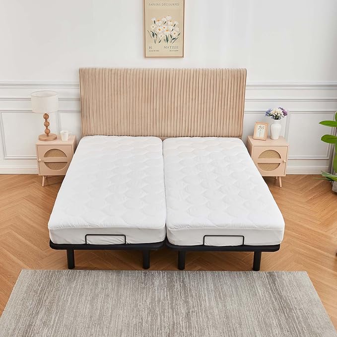 Kingnex Quilted Split King Mattress Topper Pad for Adjustable Bed Breathable Fitted Fluffy Pillow Top Mattress Pad