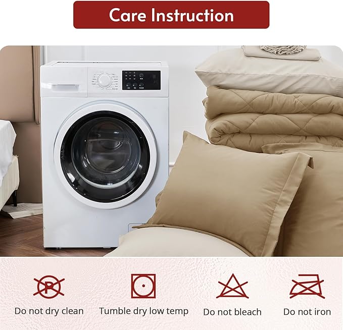 MUXHOMO 5 Pieces Twin XL Comforter Set, Reversible Bed in a Bag Twin XL Size, All Season Bedding Set with Comforter, Flat Sheet, Fitted Sheet, Pillowcases & Shams, Khaki & Linen