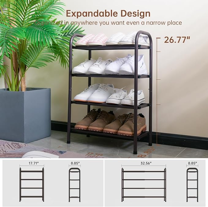Gonfoam 4-Tier Expandable Shoe Rack,Adjustable Shoe Shelf Storage Organizer Heavy Duty Metal Free Standing Shoe Rack for Entryway Closet Doorway (Bronze) - Image 4