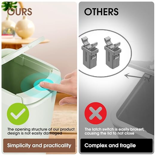 CEROELDA 3 Pack Bathroom Trash Can with Lid, 10L/2.6 Gal Small Garbage Can with Press Top Lid, Slim Plastic Waste Basket for Toilet, Office, Bedroom (Green) - Image 3