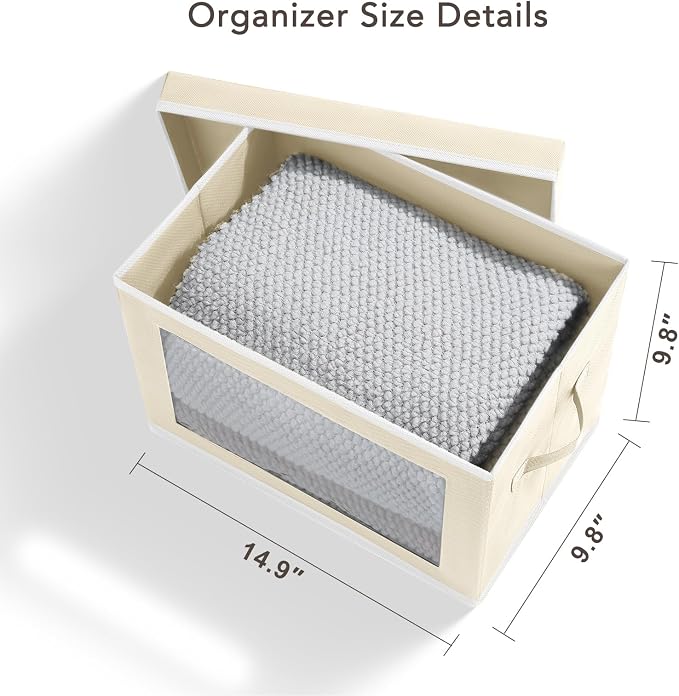 Homsorout Storage Cubes with Lids - 5 Pack Foldable Clear Window Storage Bins, Large Decorative Storage Bins with Handles, Storage Containers for Clothes, Towel, Blanket, Sheet, Beige - Image 2