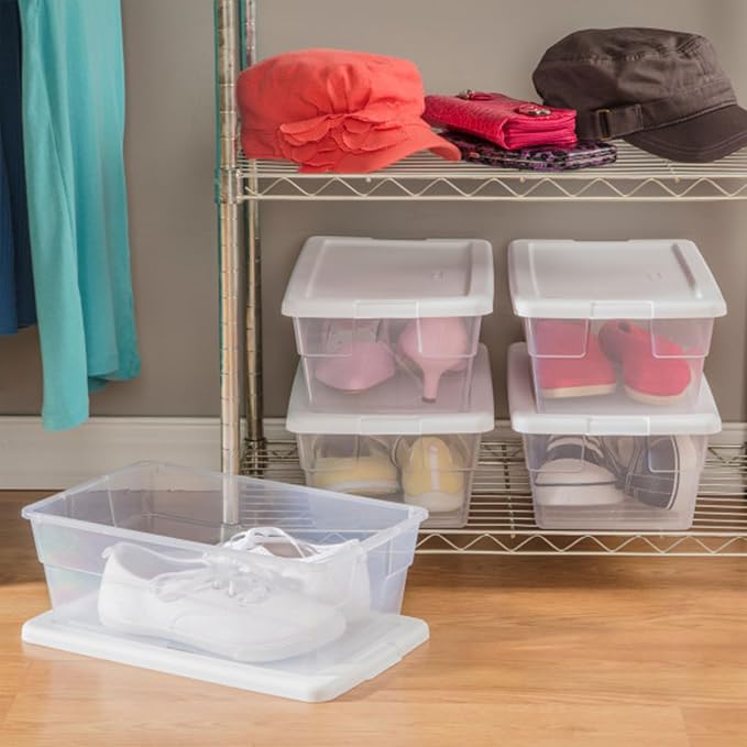 Sterilite 48-Pack 6 Quart Storage Box, Stackable Clear Plastic Bins with Snap-On Lids – Heavy-Duty Organizing Containers for Closet, Bathroom & Office - Image 6