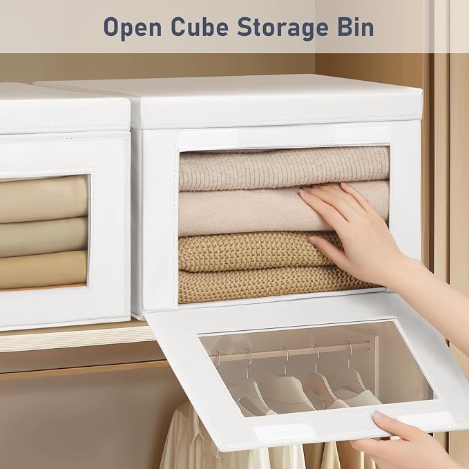 DIMJ Storage Bins with Lids - 4 Pack Large Fabric Closet Organizer with Window & Handles, Collapsible Decorative Storage Boxes for Shelves Under Bed, Books Clothes Blankets Sweaters Organization - Image 2