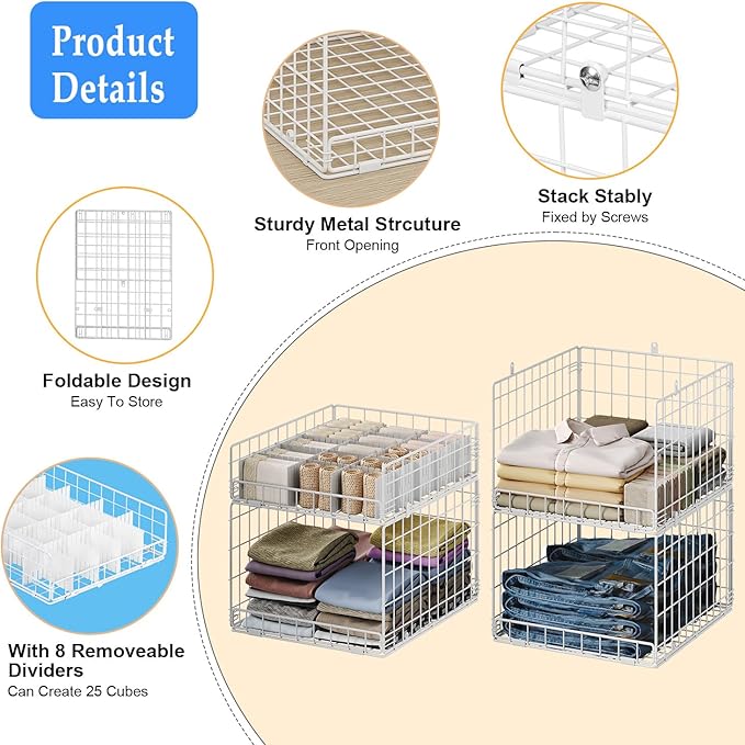 Cidaziya Closet Organizers and Storage Shelves for Clothes, Collapsible Stackable Storage Bins Organizer Baskets Containers Drawers for Truck Camper Closet RV Closets Pantries Cupboard Wardrobe - Image 7