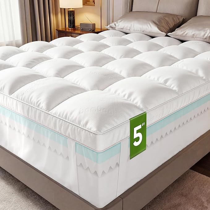 5 Inch Twin Mattress Topper,5 Inch Memory Foam Mattress Toppers-2.5" Cooling Gel Foam Mattress Pad+2.5" 1500GSM Thick Bamboo Pillow Top with 2X Soft and Supportive for Back Pain Relief,75 * 39 * 5in
