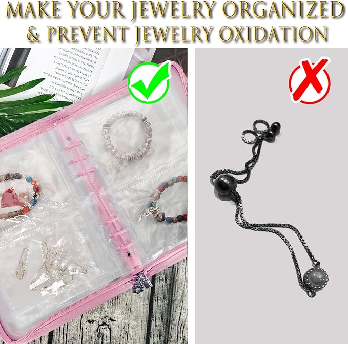 Bracelet Holder Travel Jewelry Organizer Case Transparent Jewelry Storage Book for Earring Necklace Ring with Small Clear Zippered Pouch - Image 5