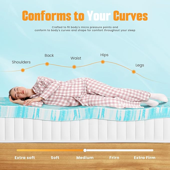 Topper 2 Inch Memory Foam Mattress Topper, Cooling Gel Foam Mattress Topper for Pressure Relief, Ventilated Design Bed Topper in a Box