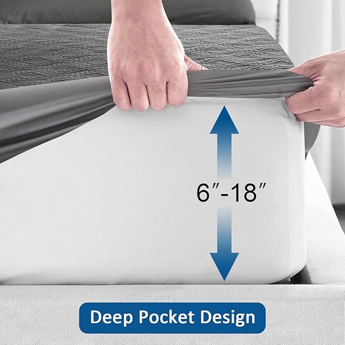 Sufdari Waterproof Mattress Protector,Queen Quilted Fitted Waterproof Mattress Cover,Breathable & Noiseless Mattress Pad, Ultra Soft Bed Cover Waterproof Fitted Sheet Fits Up to 8-18" Deep Pocket