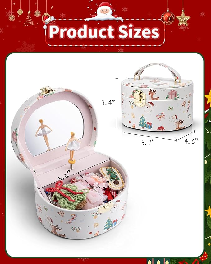 VLANDO Gifts for Girl, Musical Jewelry Box for Girls, Small Kid Music Box with Ballerina, Gifts for Christmas Girls Kids - Christmas White - Image 5