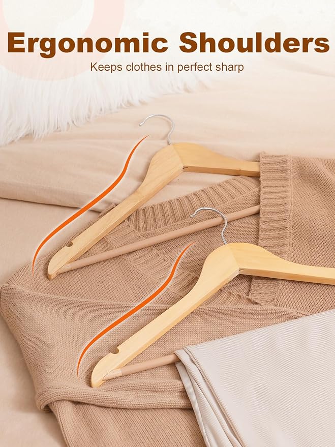 HOUSE DAY Bulk Wooden Hangers 2000 Pack（100 Cases, 20 Pack/Case）, Solid Wood Hanger with Non Slip Pant Bar, Heavy Duty Wooden Coat Hanger for Closet, Smooth Wood Clothes Hangers for Shirts, Natural - Image 8