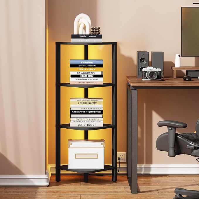 TUTOTAK Corner Shelf, 4-Tier Corner Bookshelf for Small Space, Narrow Display Corner Shelf Stand with Storage Rack, for Living Room, Bedroom, Black BS08BK004L - Image 4
