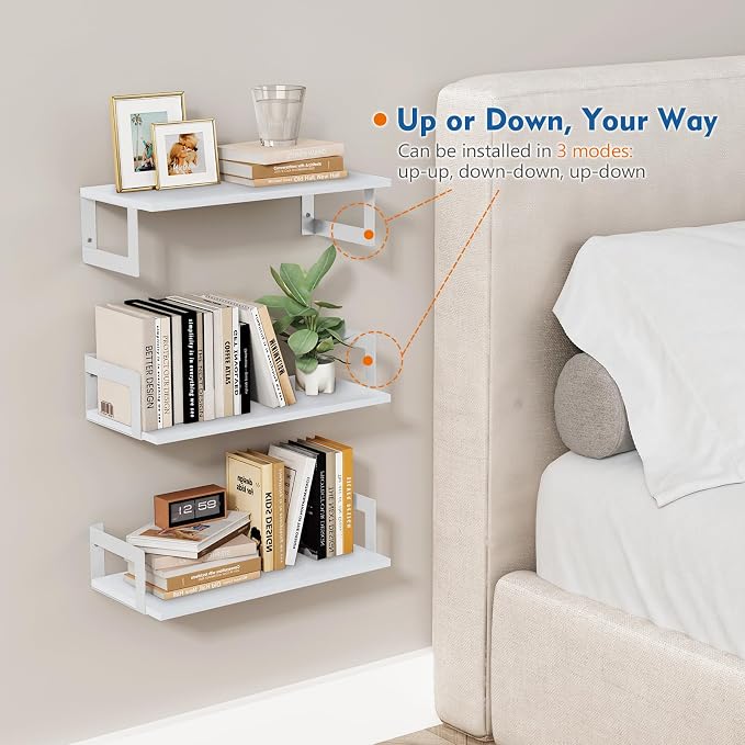 Harwaya White Wall Bookshelf for Kids Room, Small Floating Book Shelf for Teen Girls Boys Bedroom, 8 Inch Deep Wall Mounted Bookshelves for Office Living Room Bathroom Decor (3-Pack) - Image 6