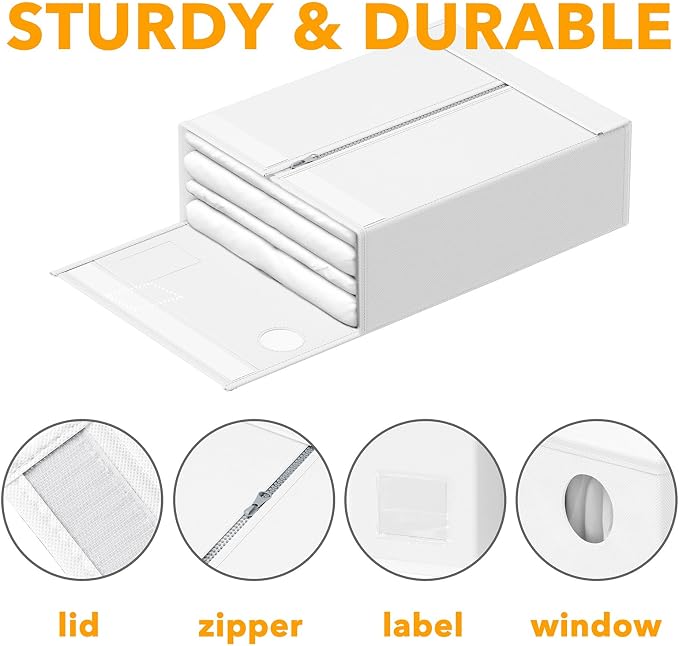 SpaceAid 9 Pack Bed Sheet Organizers and Storage, Foldable Sheet Organizer with Window for Linen Closet, Set Folder Keeper for Queen & King Size Bedding Storage (White) - Image 6