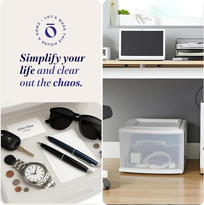 HOMZ 2-Pack 1-Drawer Storage Cart, Clear Plastic Container, 14.25" Wide Medium, White Frame - Organizing Drawer Containers for Home, Bathroom, Bedroom, Office, and Classroom - Image 7