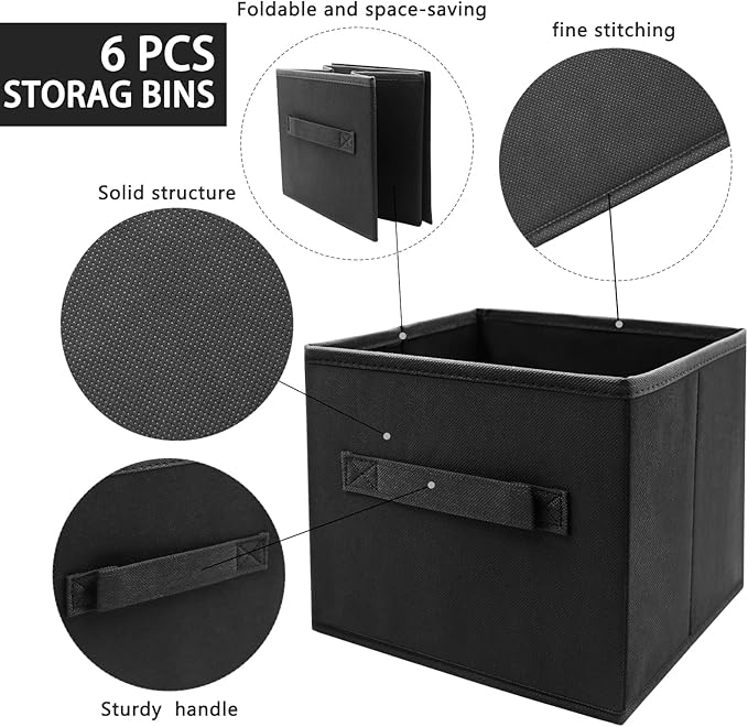 EBIGIC Small Storage Bins[6 Pack] 9.0"x7.5"x7.5" Small Size Fabirc Foldable Closet Toy Organizer Collapsible Cloth Black - Image 3