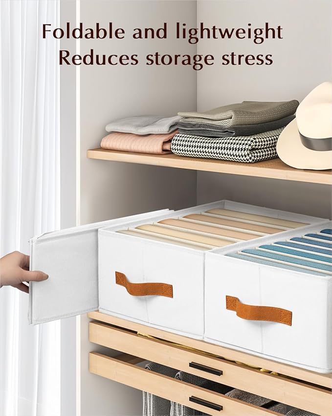 Homsorout Clothes Organizers and Storage - 4/5/7 Grids Fabric Jeans Organizer with Handles, Foldable Closet Organizers Dividers, Wardrobe organizer for Pant, Sweater, T-shirt, Scarf, 6 Pack, White - Image 5