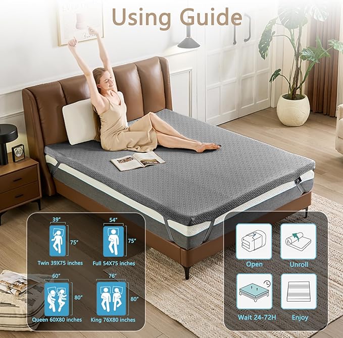 3 Inch Memory Foam Mattress Topper Twin Size - CertiPUR-US Certified - Gel Cooling Mattress Pad with Removable Bamboo Cover,Bed Topper for Pressure Relief(White) (Gray, King)