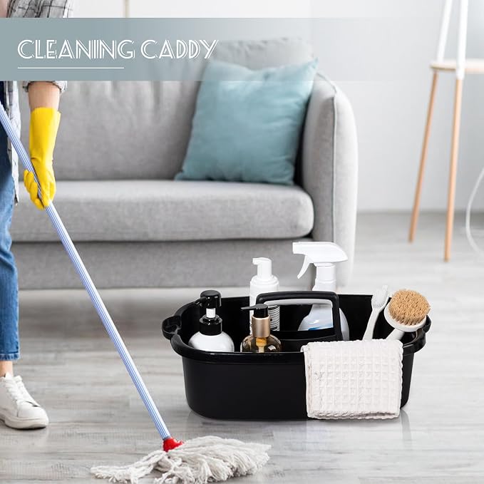 Large Cleaning Supplies Caddy Portable Shower Basket Supply Organizer with Handle Plastic Bucket Tool Storage for Bathroom, Bedroom, Kitchen, College Dorm, Garden, Black 2 Pack - Image 4