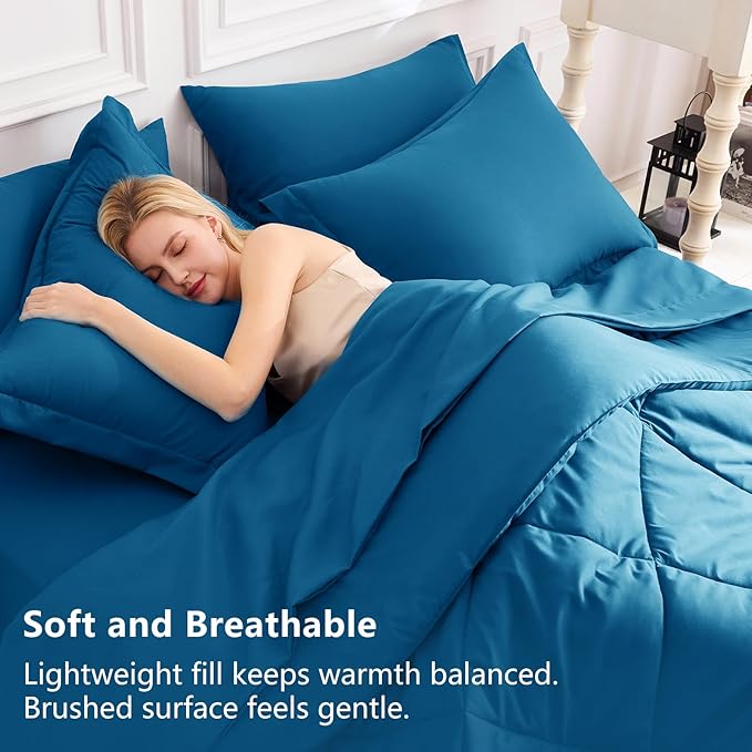 CozyLux Queen Comforter Set Teal - Bed in a Bag Queen Size 7 Pieces, Luxury Soft Bed Set for All Seasons, Bedding Set with Down Alternative Comforter, Sheets, Pillowcases & Shams