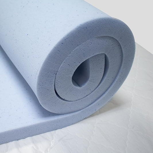 Lounj 2 Inch RV Gel Memory Foam Mattress Topper, Queen (59x79), Blue