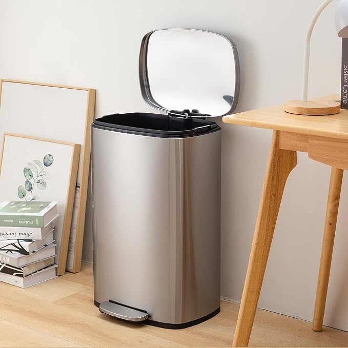 13 Gallon/50 L Garbage Can Kitchen Trash Can with Lid for Office Bedroom Bathroom Step Trash Bin Fingerprint-Proof Brushed Stainless Steel 13 Gallon / 50 Liter - Image 2