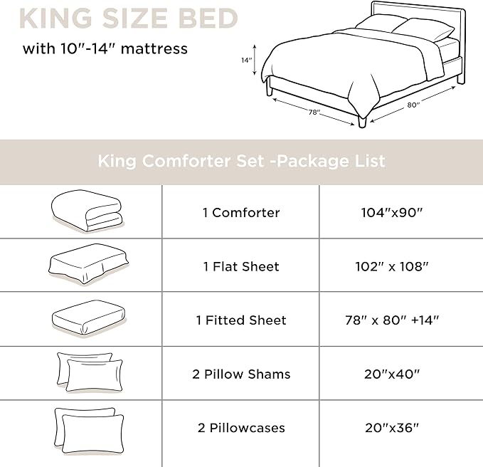 Andency Beige King Size Comforter Set - 7 Pieces Cream Bed in a Bag King Bedding Comforter Sets, Summer Solid Soft Lightweight Comforter with Fitted Sheets, Flat Sheets, Pillowcases & Shams
