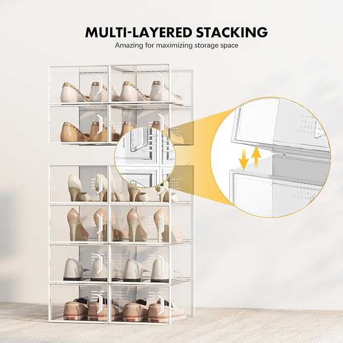 SEE SPRING XX-Large Shoe Storage Box Fit Size 14, Clear Plastic Stackable Shoe Organizer for Closet, Space Saving Sneaker Shoe Rack Containers Bins Holders for Entryway, 12 Pack Clear - Image 4
