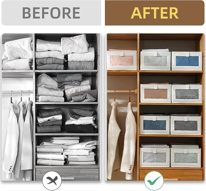 Linen Closet Organizers And Storage, 10 Pack Closet Storage Bins Linen Closet Baskets for Closet Organization Foldable Closet Organizer Bins with Clear Window For Organizing Clothing, Shelves, Jeans - Image 3