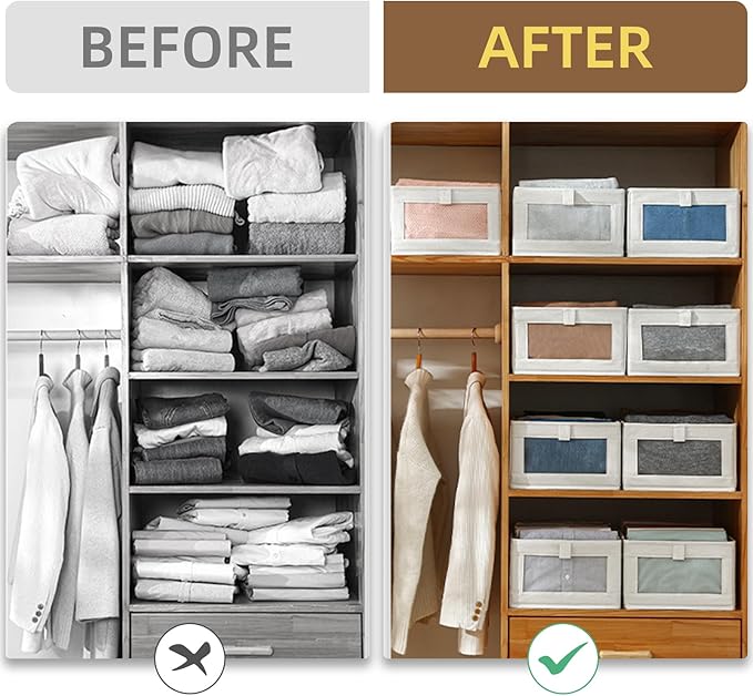 Linen Closet Organizers And Storage, 8 Pack Closet Storage Bins Linen Closet Baskets for Closet Organization Foldable Closet Organizer Bins with Clear Window For Organizing Clothing, Jeans, Shelves - Image 3