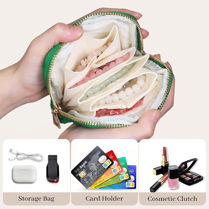 Stratalife Travel Jewelry Organizer - Portable Travel Jewelry Case for Bracelets, Bangles Crystal Storage, Necklace Ring Holder with Zipper Small Pouches Gift for Women, Green - Image 2