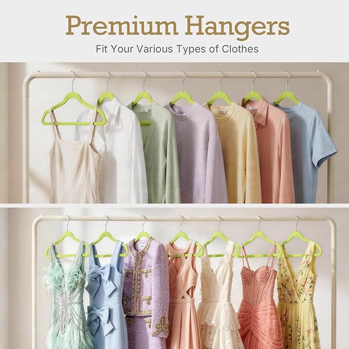 HOUSE DAY Vibrant Green Velvet Hangers 60 Pack, Non Slip Clothes Felt Hanger Heavy Duty for Coat, Premium Slim Space Saving Suit Hangers for Closet Organizer, 360° Rotating Silver Hook - Image 7