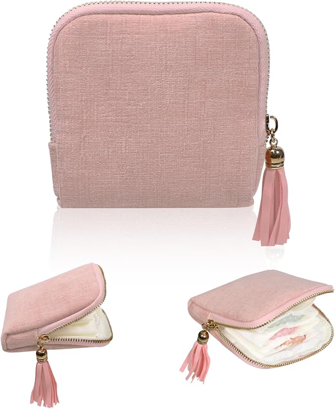 Stratalife Travel Jewelry Organizer - Portable Travel Jewelry Case for Bracelets, Bangles Crystal Storage, Necklace Ring Holder with Zipper Small Pouches Gift for Women, Light Pink Tassel by Stratalife