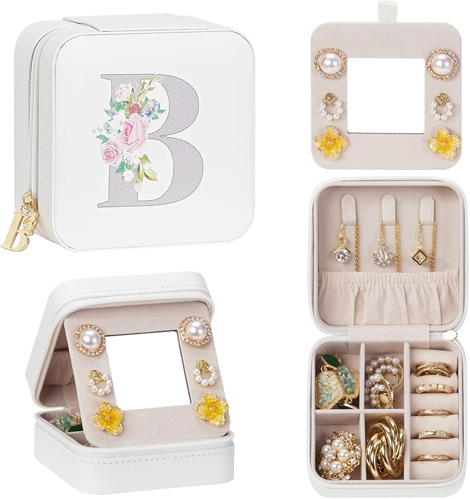 Enthralite Travel Jewelry Box for Girls: Traveling Jewelry Case Gift for Women - Mini Organizer for Necklaces Earrings White B by Enthralite