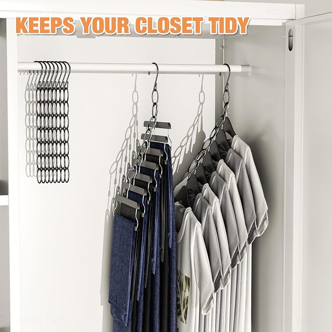 NiHome Clothing Chain Hangers 10-Pack for Home, Office & Travel, Metal Closet Organizer Space Saving Hangers with Safety Cap for All Garment Types, Wrinkle-Reducing 7-Loop Retractable Design (Black) - Image 5