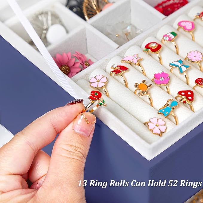 QBestry Earring Jewelry Box for Women Girls Stud Organizers, 5 Layers Navy Jewelry Organizer Box with Lock Necklaces and Earrings Holder Jewelry Box with Earring Organizer for Women Girls Xmas Gifts - Image 5
