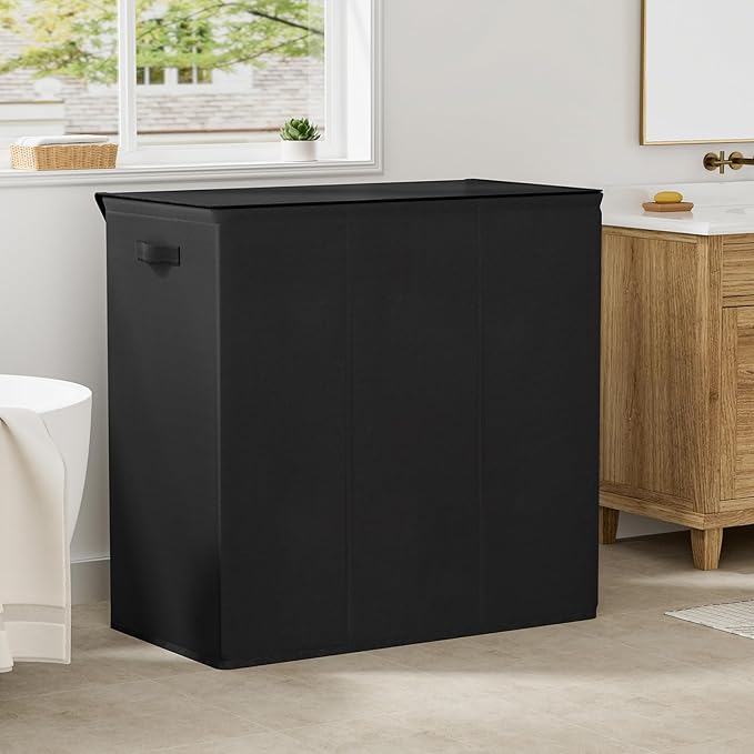 WOWLIVE 180L Laundry Hamper with Lid 3 Section,Large Laundry Basket with Removable Bags and Handles,Collapsible Dirty Clothes Hampers for Laundry,Laundry Basket Organizer for Laundry Room,Dorm,Black - Image 3