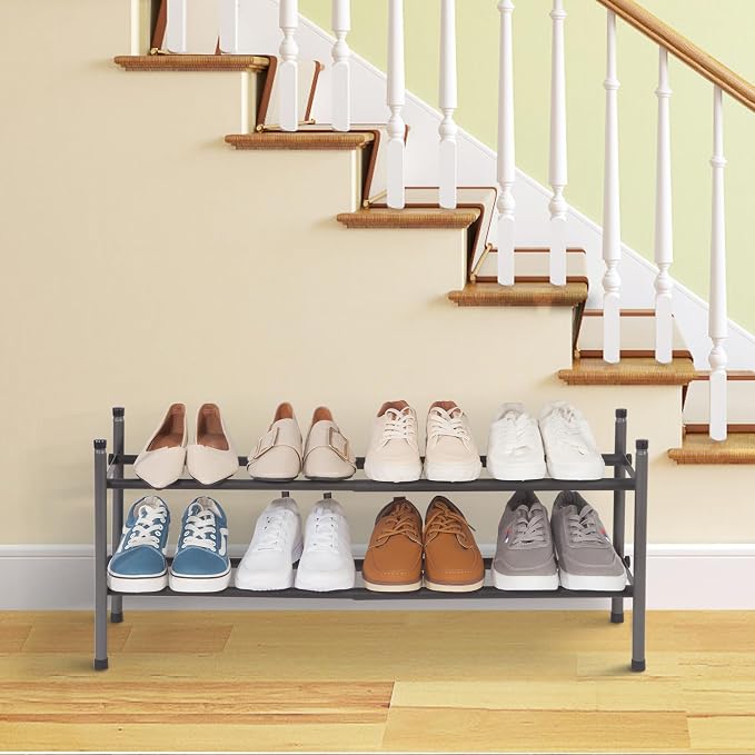 STORAGE MANIAC Expandable Shoe Rack, 8 Pairs Stackable Small Shoe Rack, Metal Adjustable Shoes Organizer for Closet, Entryway, Hallway, Garage, Front Door, Shoes Shelves, Black 2 Tier - Image 8
