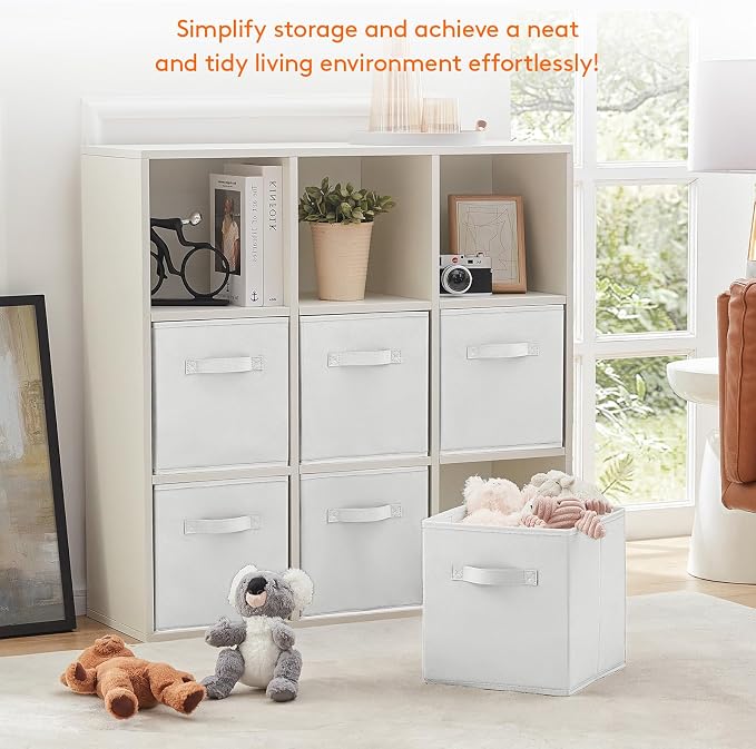 Lifewit Storage Cubes, Foldable Decorative Fabric Storage Baskets for Organizing Home Organizers with Handles for Shelves, Closet, 11 Inch Bins, 18L White, 6 Packs - Image 7