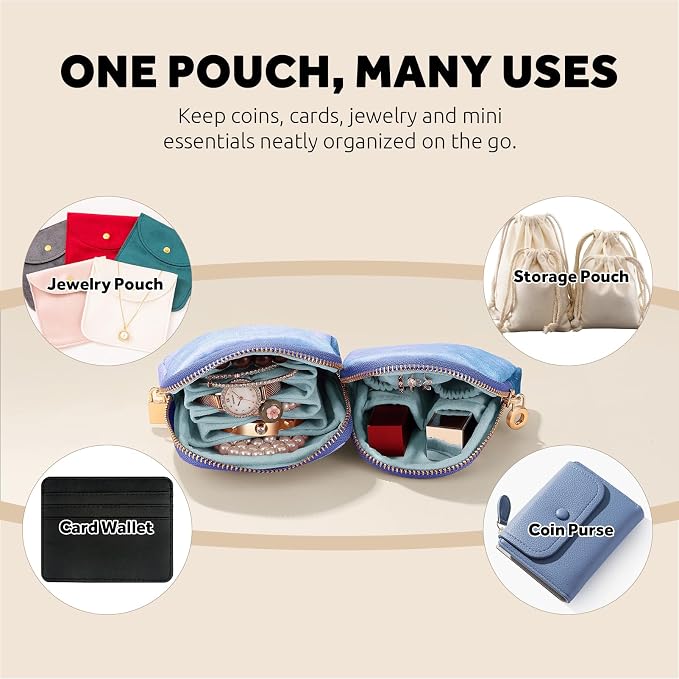 Small Travel Jewelry Case Set 2-in-1 Detachable Velvet Pouches, Portable Jewelry Organizer Bag for Rings Earrings Bracelets, Gift Box for Women (Aqua Blue) - Image 7