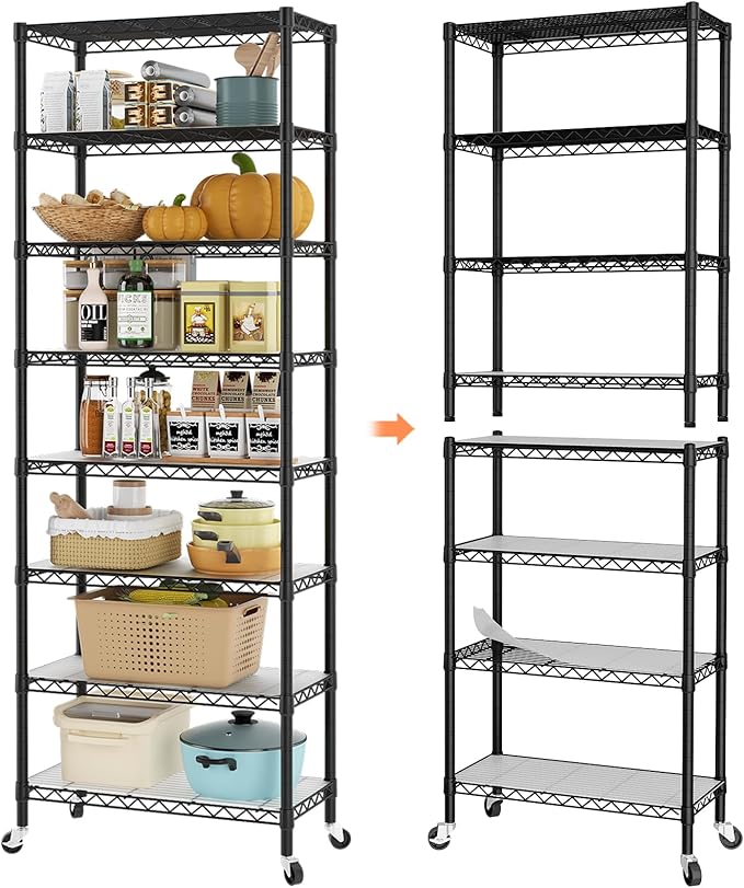SINGAYE 8 Tier Shelf Organizer Storage Metal Shelves Garage Wire Shelving Unit Pantry Rack Adjustable Standing Storage for Kitchen Closet Laundry Bathroom Pantry 12" D x 22" W x 74" H Black - Image 4