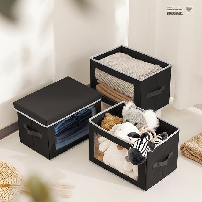 Homsorout Stackable Storage Bins with Lids - Medium Storage Box with Lids, Foldable Closet Boxes for Organizing, Wardrobe Clothes Organizer with Window, Cubes Bins for Living Room, 5 Pack, Black - Image 4
