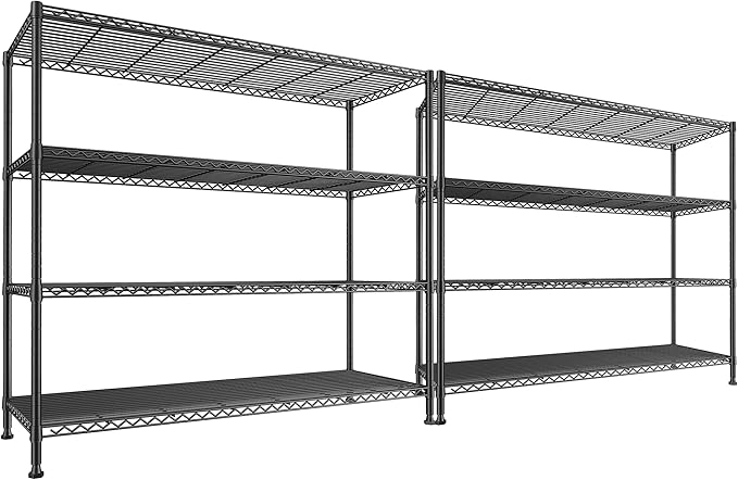 REIBII Storage Shelves 45.3''W Wire Shelving Unit 4 Tier Metal Shelves for Storage Rack Metal Shelving for Pantry Shelves Kitchen Steel Shelving, 45.3''W*63''H*17.7" D, 2 Pack by REIBII