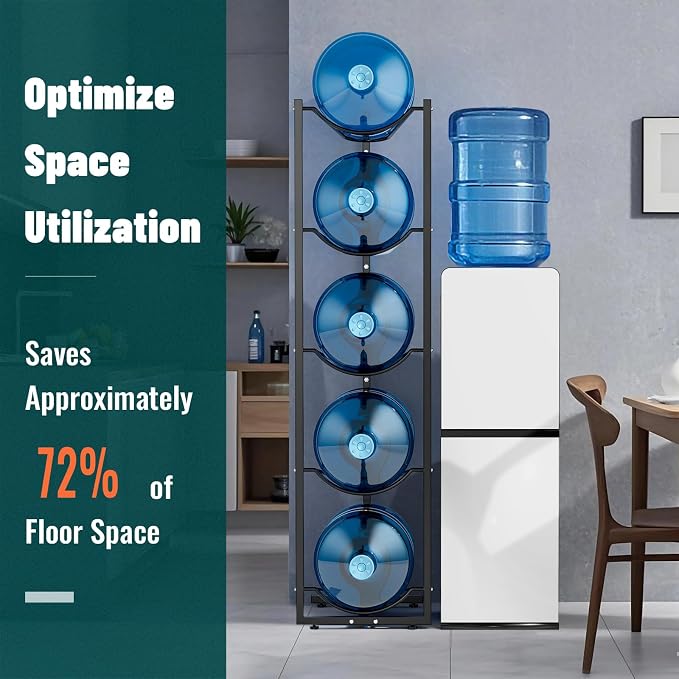 MYLOLF 5 Gallon Water Jug Holder : 4 Tier Water Jug Stand Holder for 5 Gallon Water Dispenser- 5 Gal Water Bottle Storage Rack Organizer for Home Kitchen Garage (5 Tier) - Image 2
