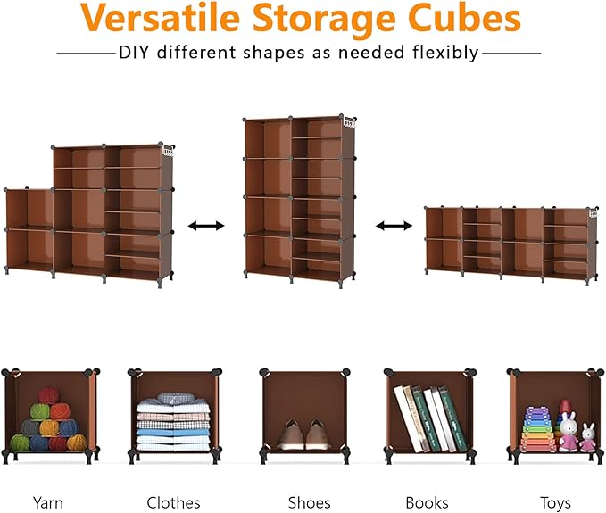 AWTATOS Closet Organizer 8 Cube Storage Shelves Clothes Organizers Closet Storage Stackable Cubby Shelving for Closet Bedroom Living Room Office Cocoa Brown - Image 6