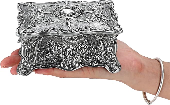 Hipiw Vintage Jewelry Organizer Box - Metal Trinket Storage Box Ornate Treasure Chest Box Jewelry Decorative box Keepsake Gift Box Case for Women,4.9"x3.4"x2.7" - Image 6