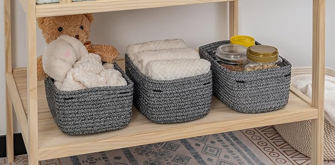 CubesLand Mixed Black Baskets Bins for Organizing,Small Woven Storage Baskets for Shelves,Cute Closet Cube Bins Set 3,Baby Nursery Cube Organizer Toys Basket Bin,Home Decor Organization Bins - Image 5